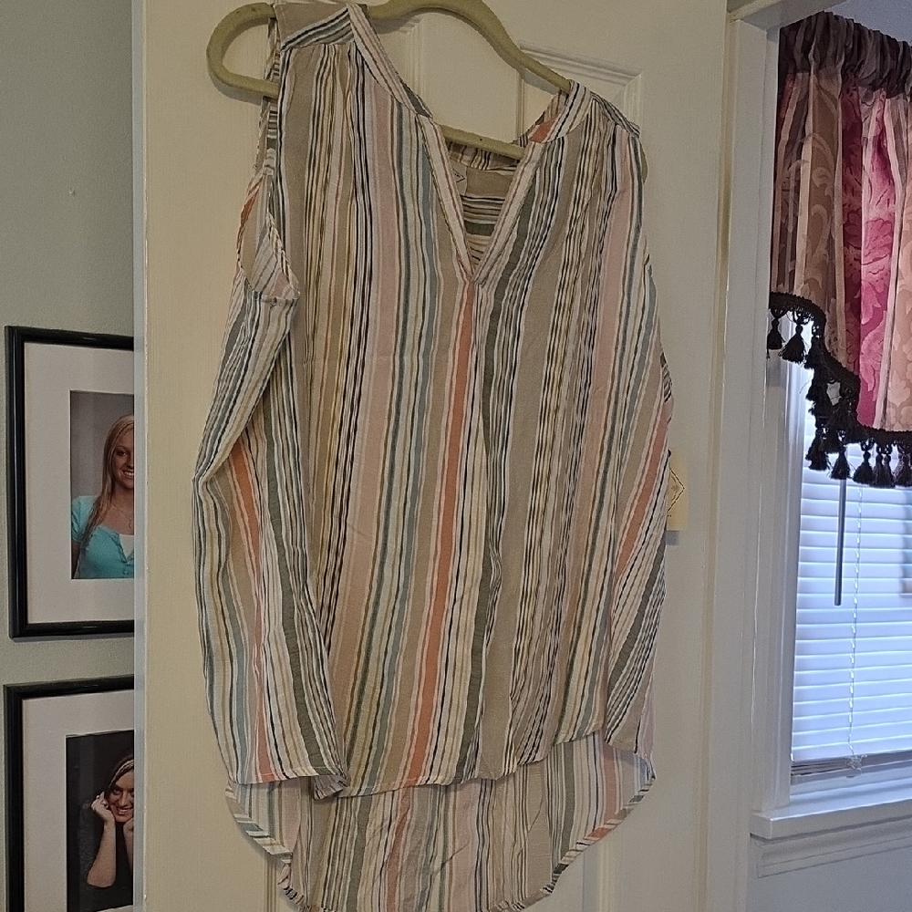 St. John's Bay Multicolor Striped V-Neck Blouse